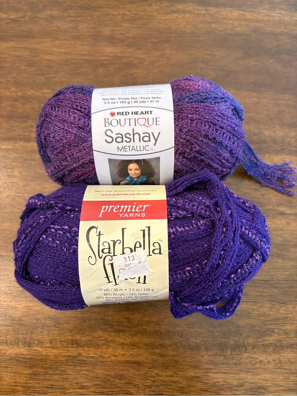 Metallic Purple Acrylic Yarn Bundle of Two Skeins